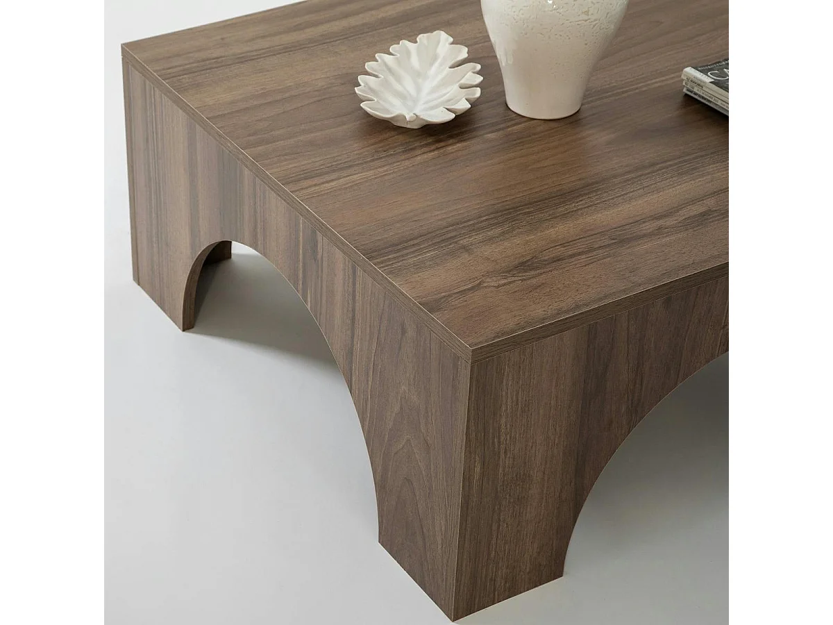 Table basse carrée structure effet noyer à arches SALTA