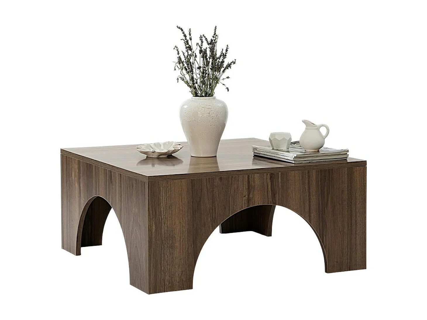 Table basse carrée structure effet noyer à arches SALTA