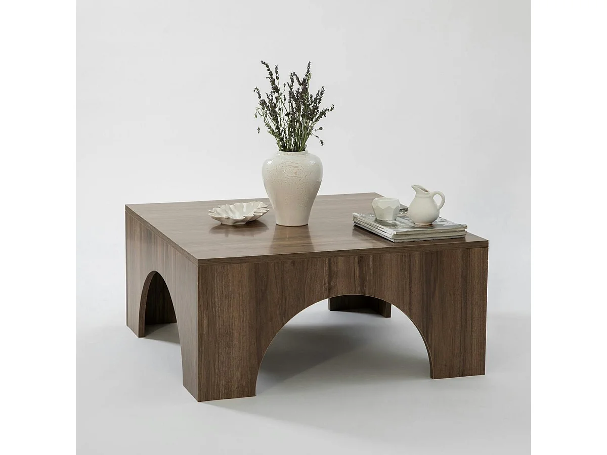 Table basse carrée structure effet noyer à arches SALTA