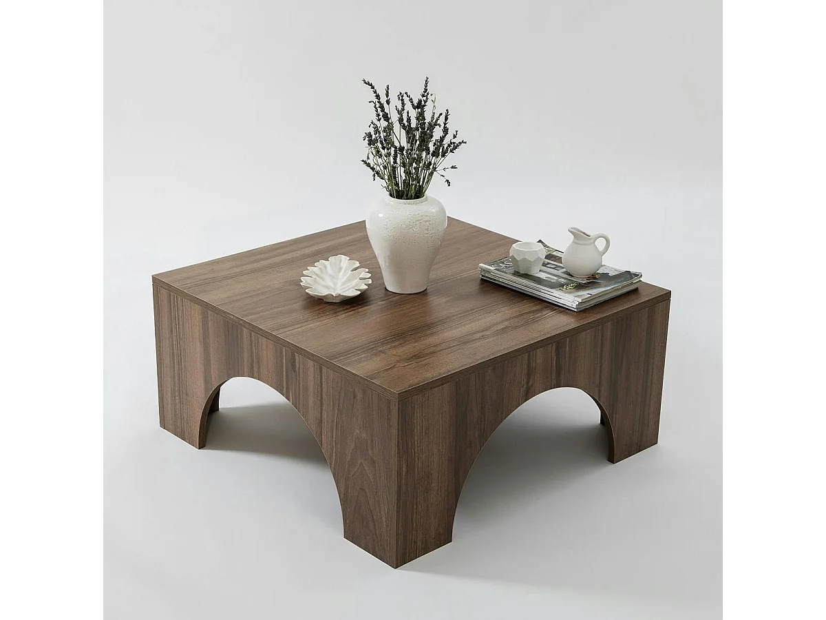 Table basse carrée structure effet noyer à arches SALTA