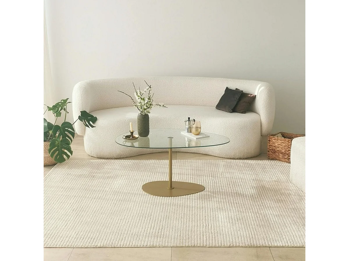 Table basse en verre forme triangle organique pied doré TULUM