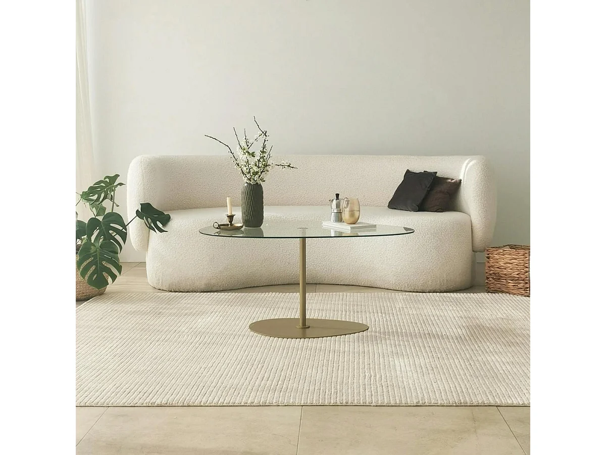 Table basse en verre forme triangle organique pied doré TULUM