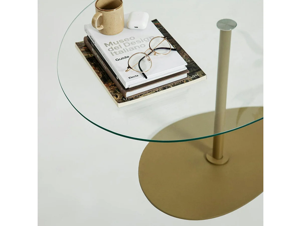 Table basse en verre forme triangle organique pied doré TULUM