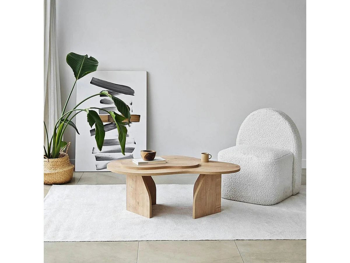 Table basse design organique effet bois, 2 plateaux MARFA