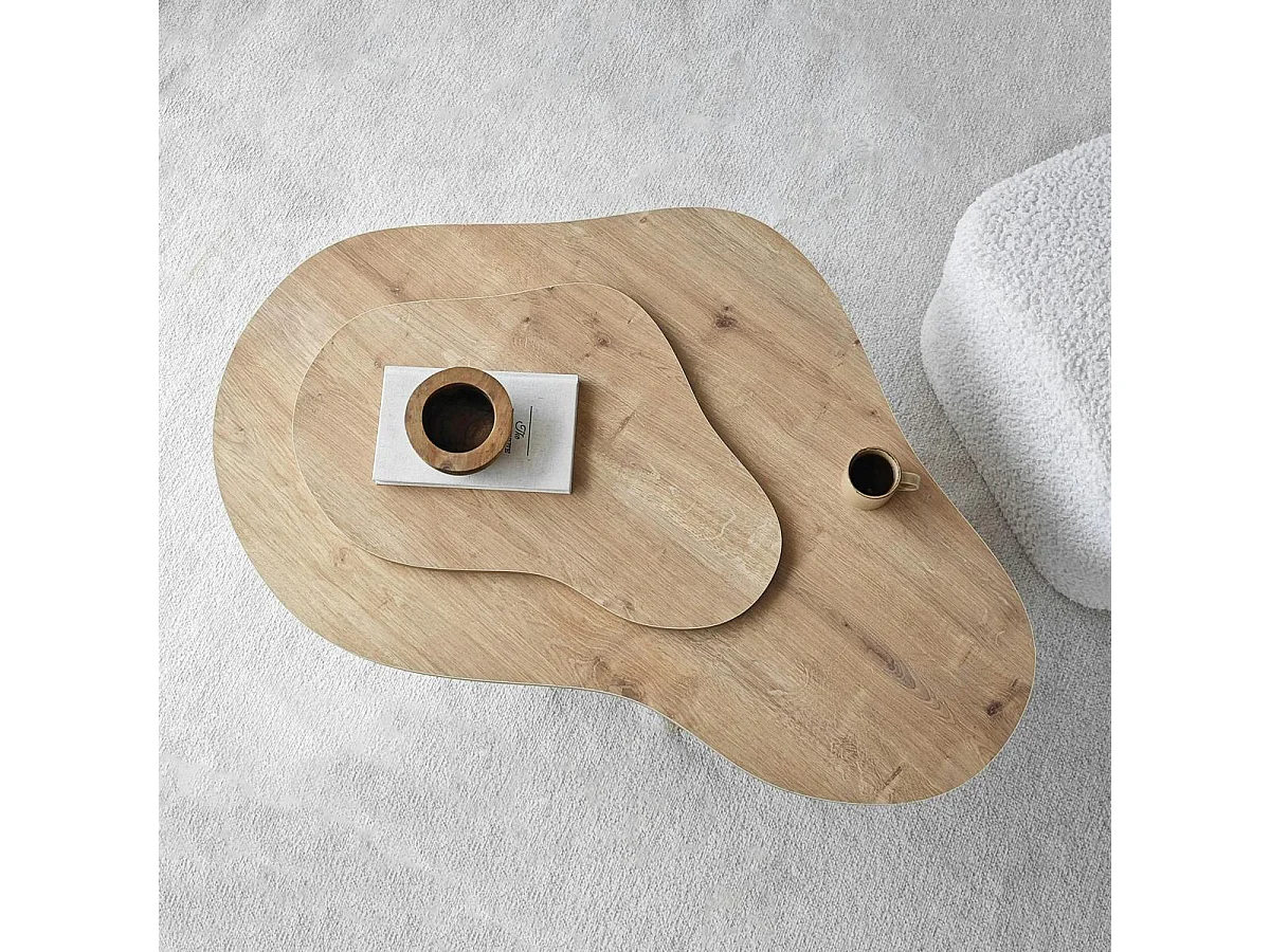 Table basse design organique effet bois, 2 plateaux MARFA