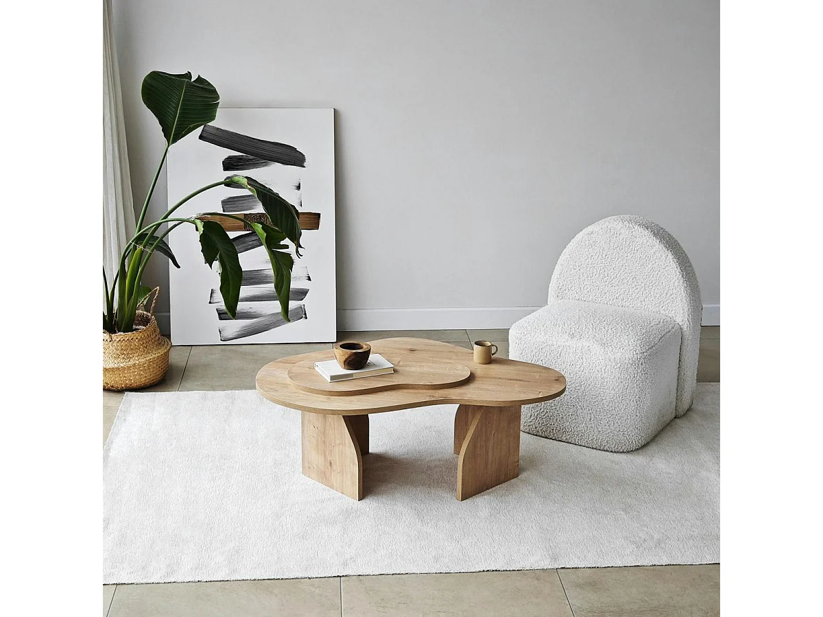 Table basse design organique effet bois, 2 plateaux MARFA