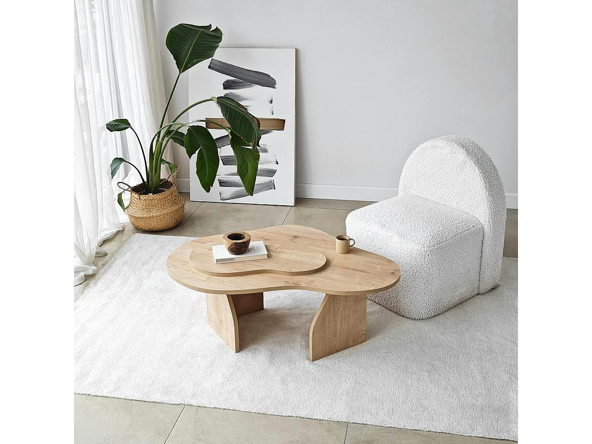 Table basse design organique effet bois, 2 plateaux MARFA