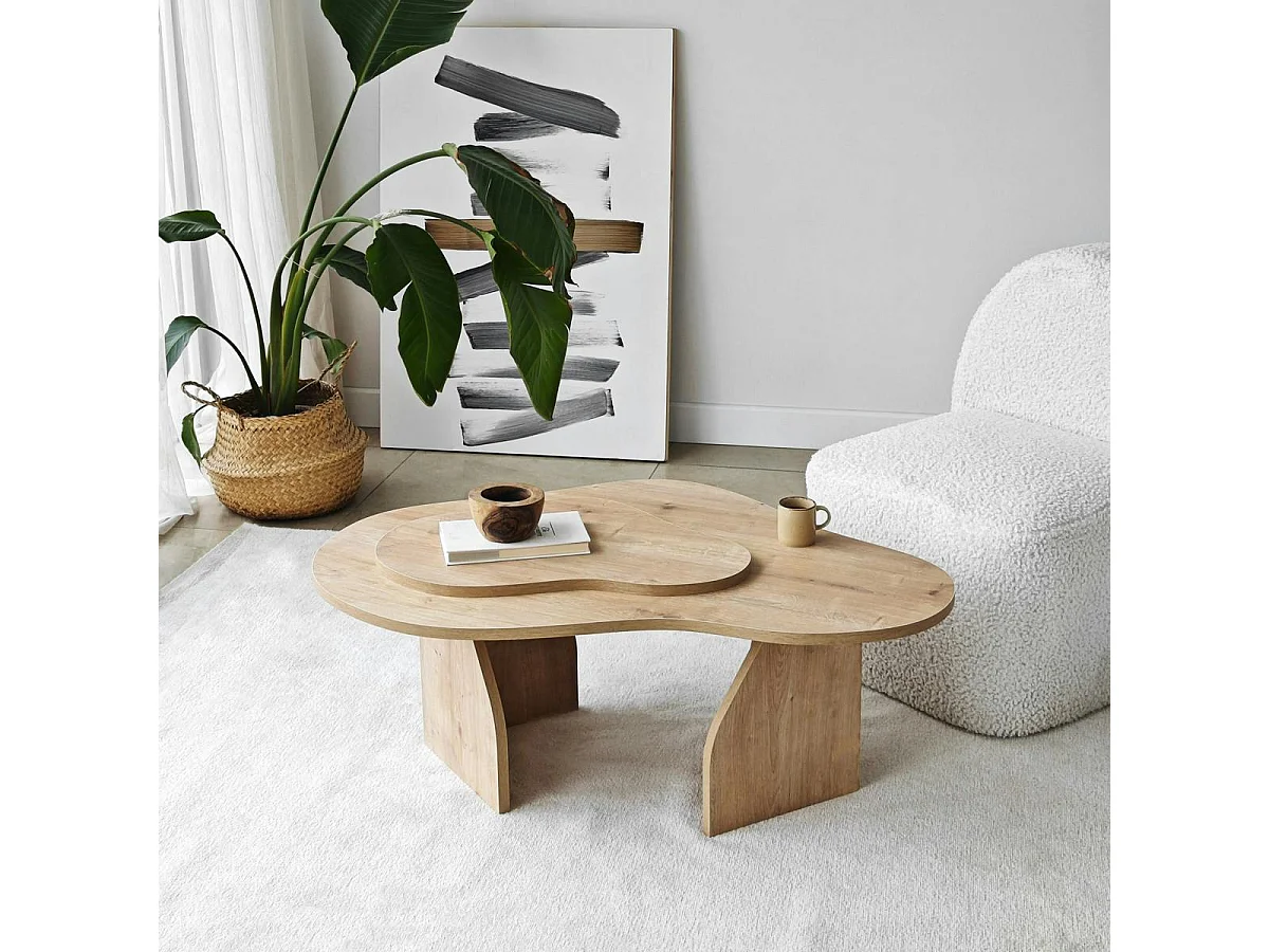 Table basse design organique effet bois, 2 plateaux MARFA