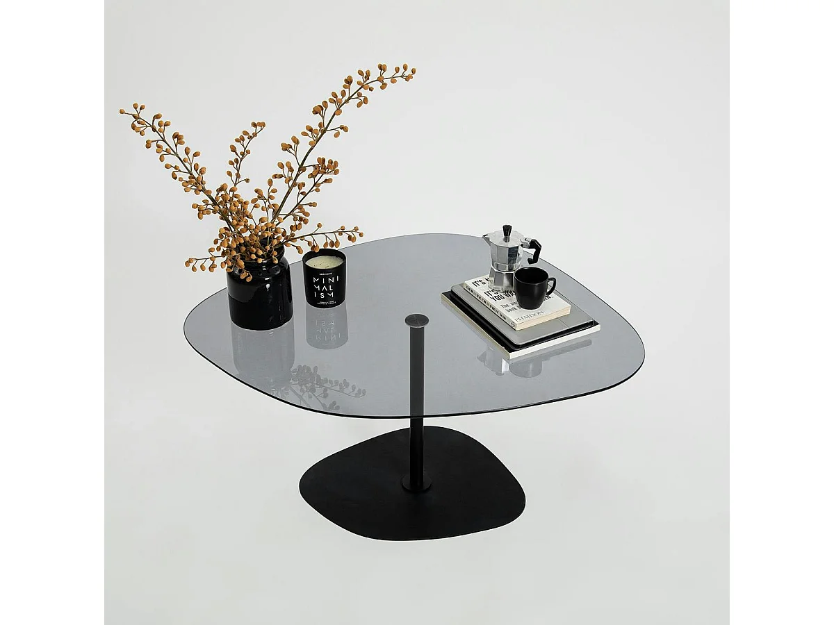 Table basse en verre fumé minimaliste forme galet TULUM