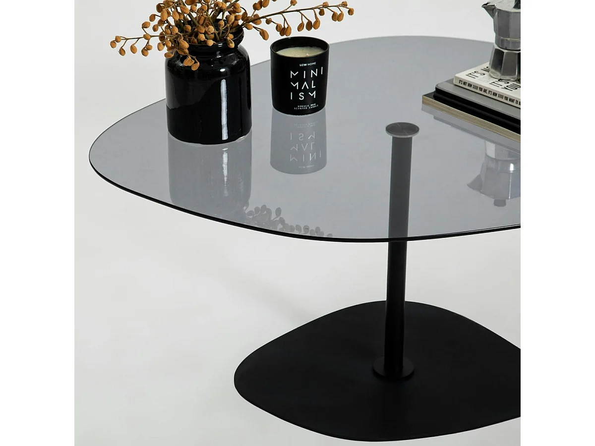 Table basse en verre fumé minimaliste forme galet TULUM