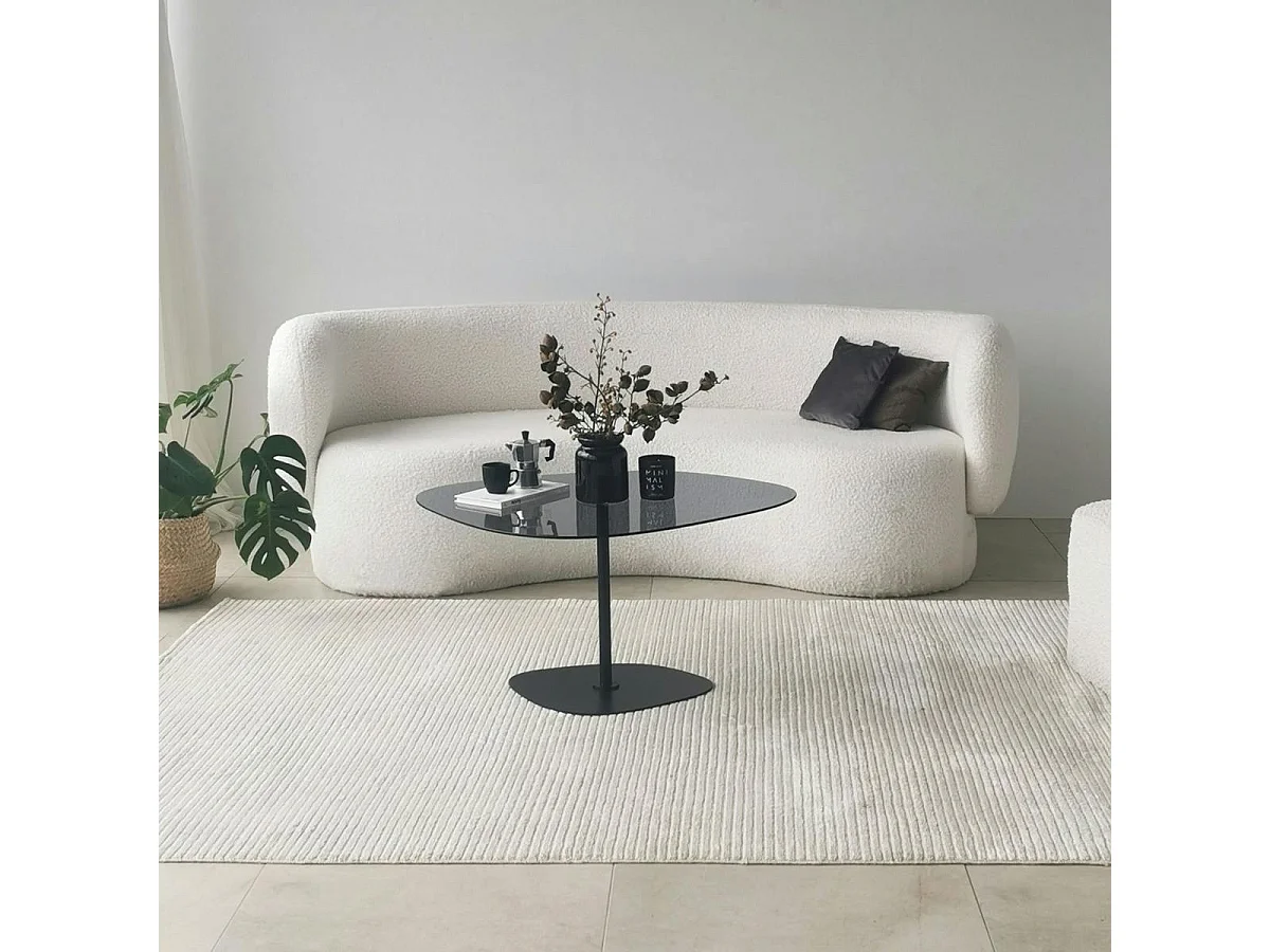 Table basse en verre fumé minimaliste forme galet TULUM