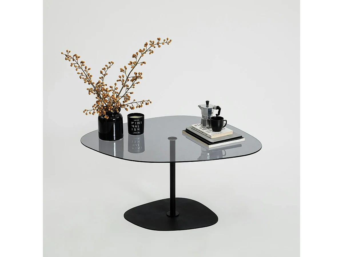 Table basse en verre fumé minimaliste forme galet TULUM