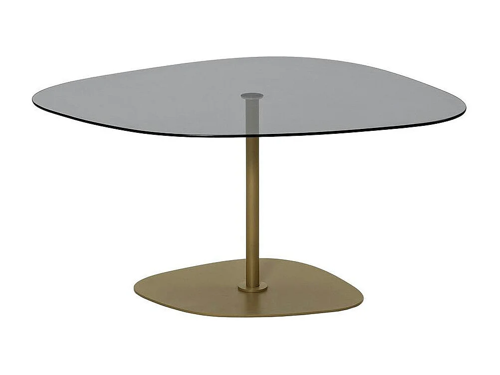 Table basse verre fumé minimaliste, galet et pied doré TULUM