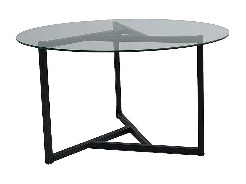 Table basse ronde en verre, pied noir 3 branches TULUM