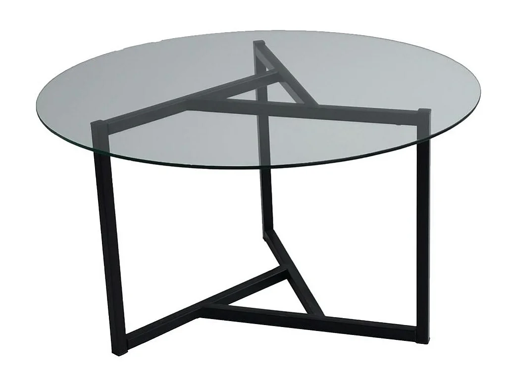 Table basse ronde en verre, pied noir 3 branches TULUM