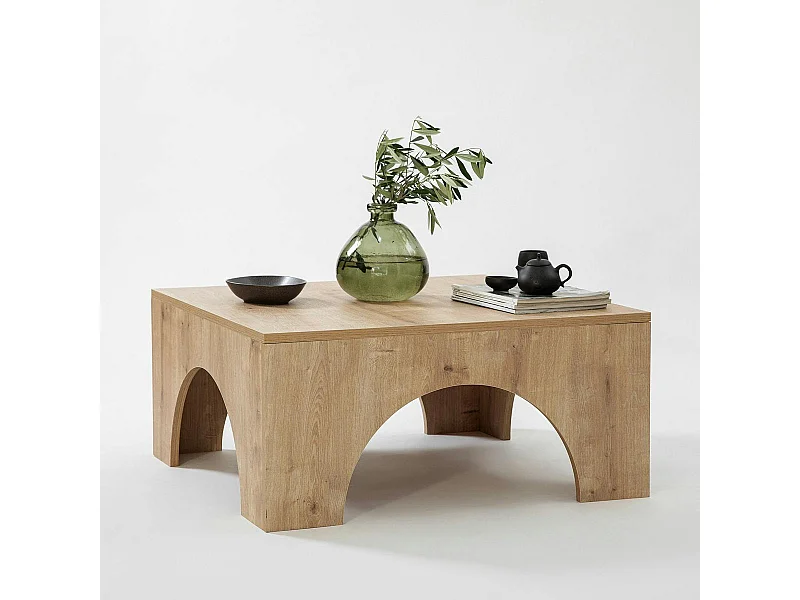 Table basse carrée structure effet bois à arches SALTA