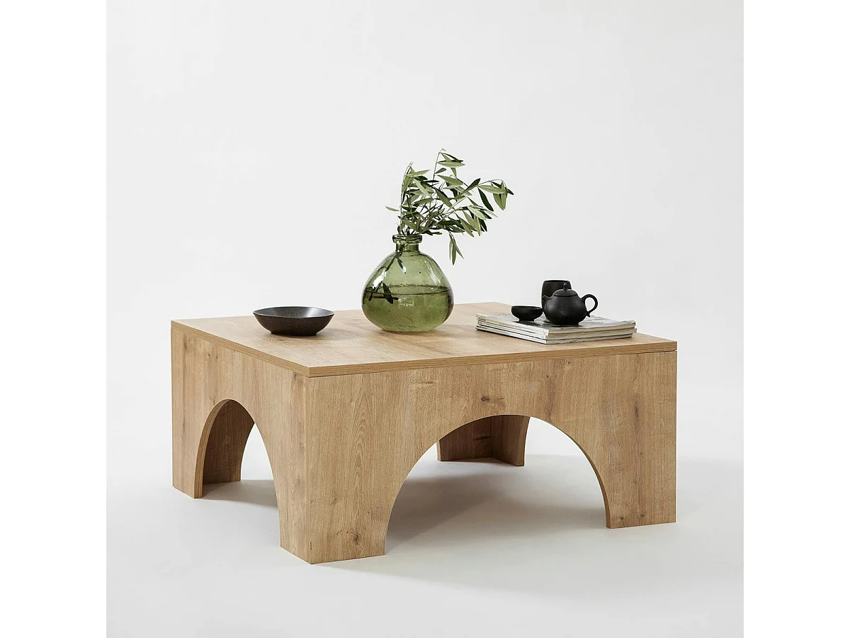 Table basse carrée structure effet bois à arches SALTA