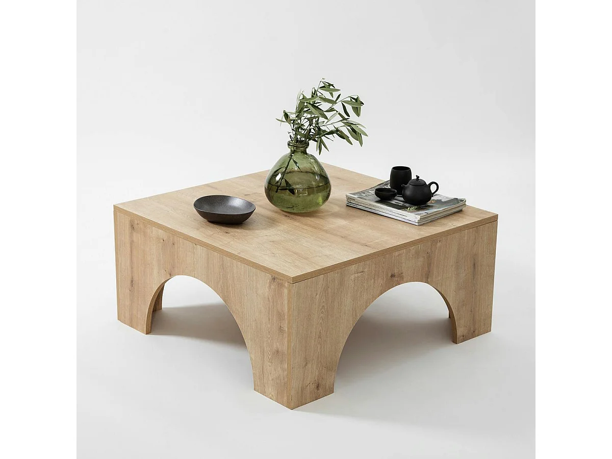 Table basse carrée structure effet bois à arches SALTA