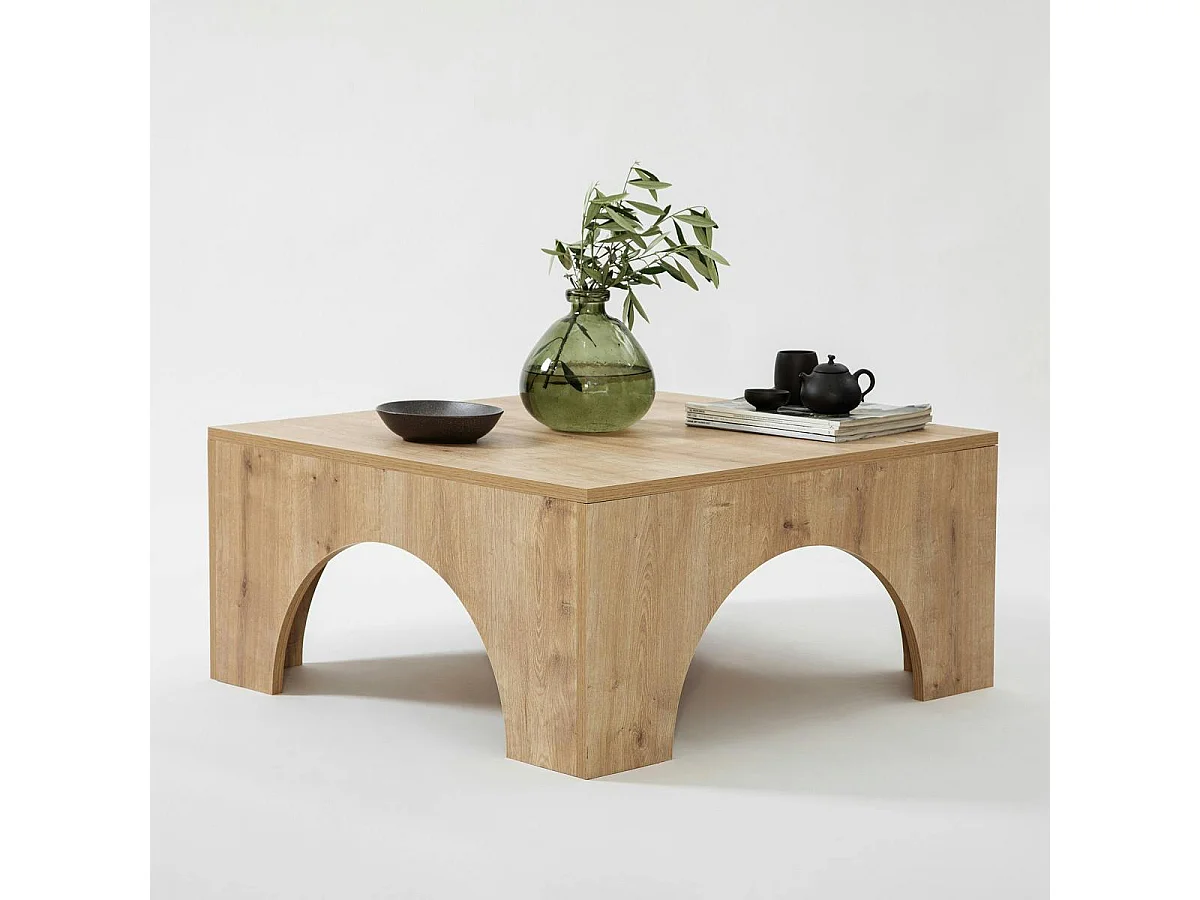 Table basse carrée structure effet bois à arches SALTA