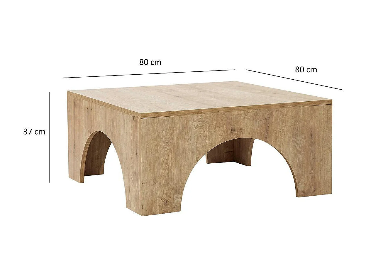 Table basse carrée structure effet bois à arches SALTA