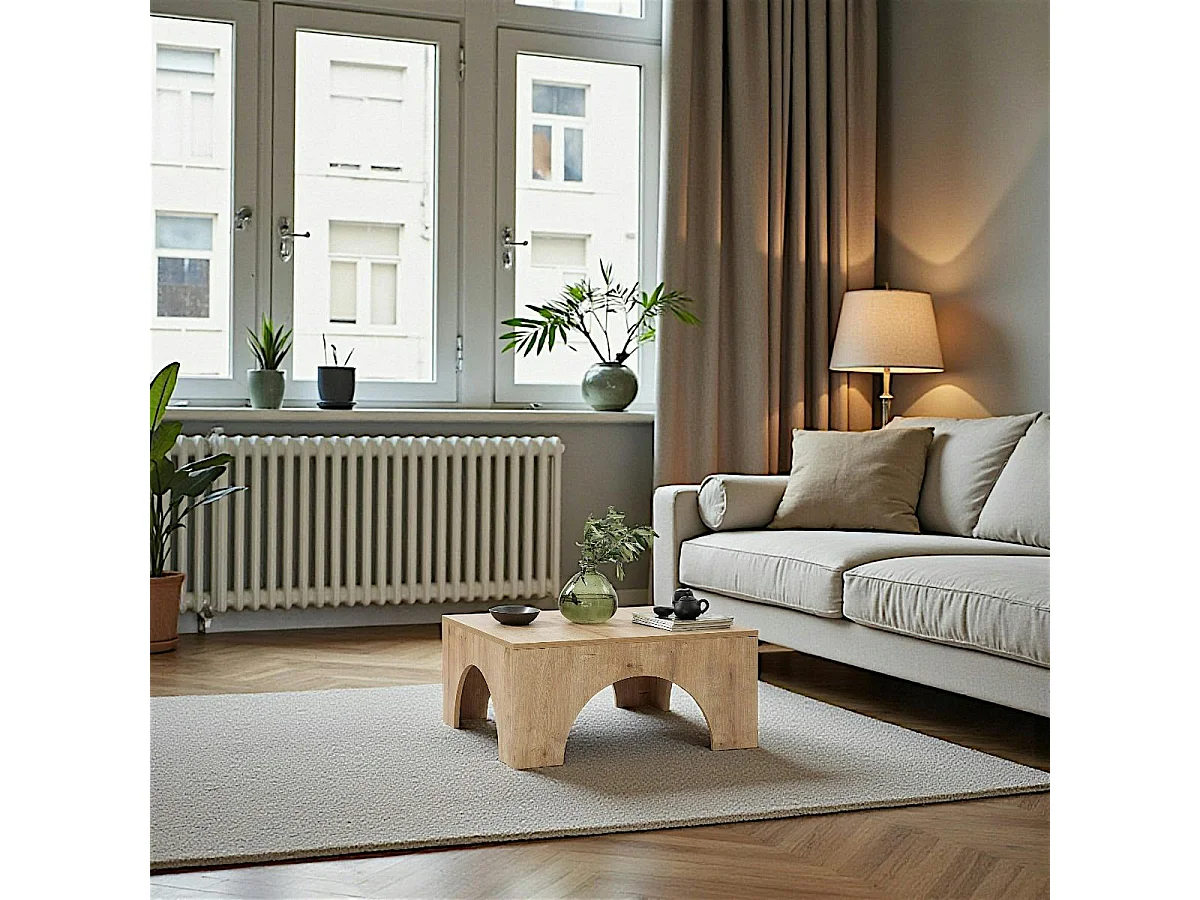 Table basse carrée structure effet bois à arches SALTA