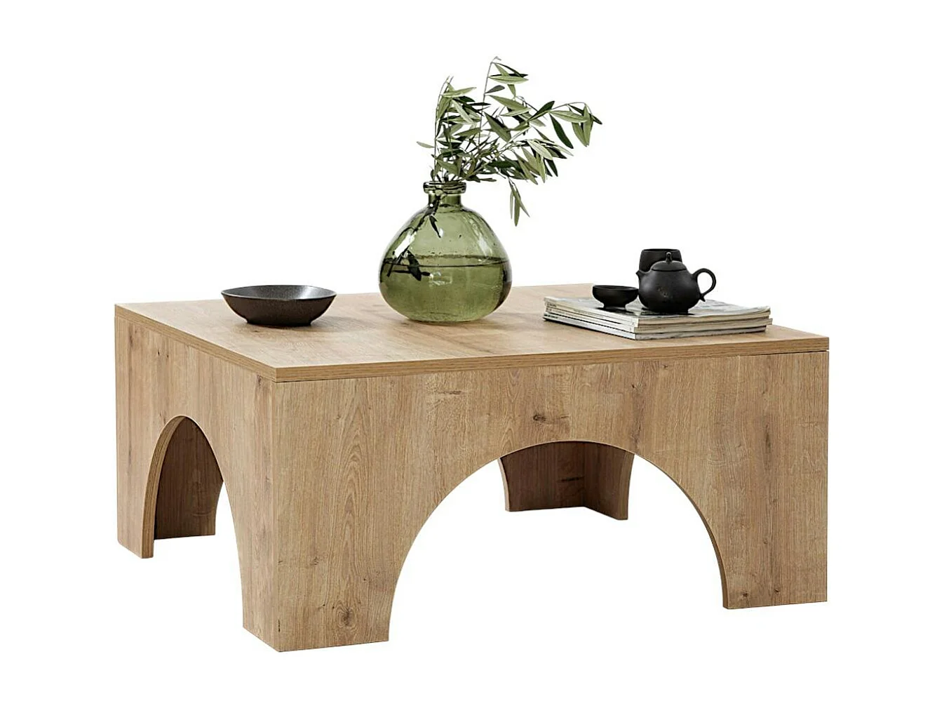 Table basse carrée structure effet bois à arches SALTA