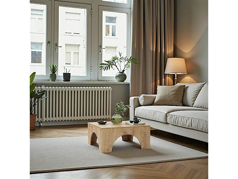 Table basse carrée structure effet bois à arches SALTA