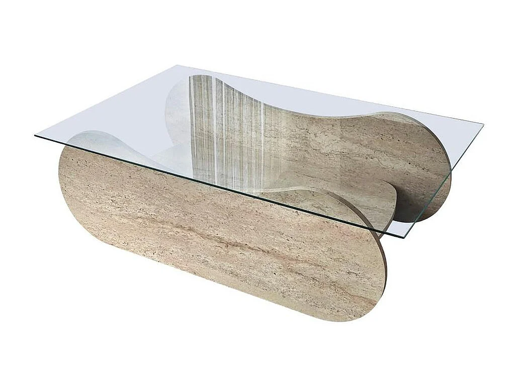 Table basse verre base luge effet travertin avec niche SALTA