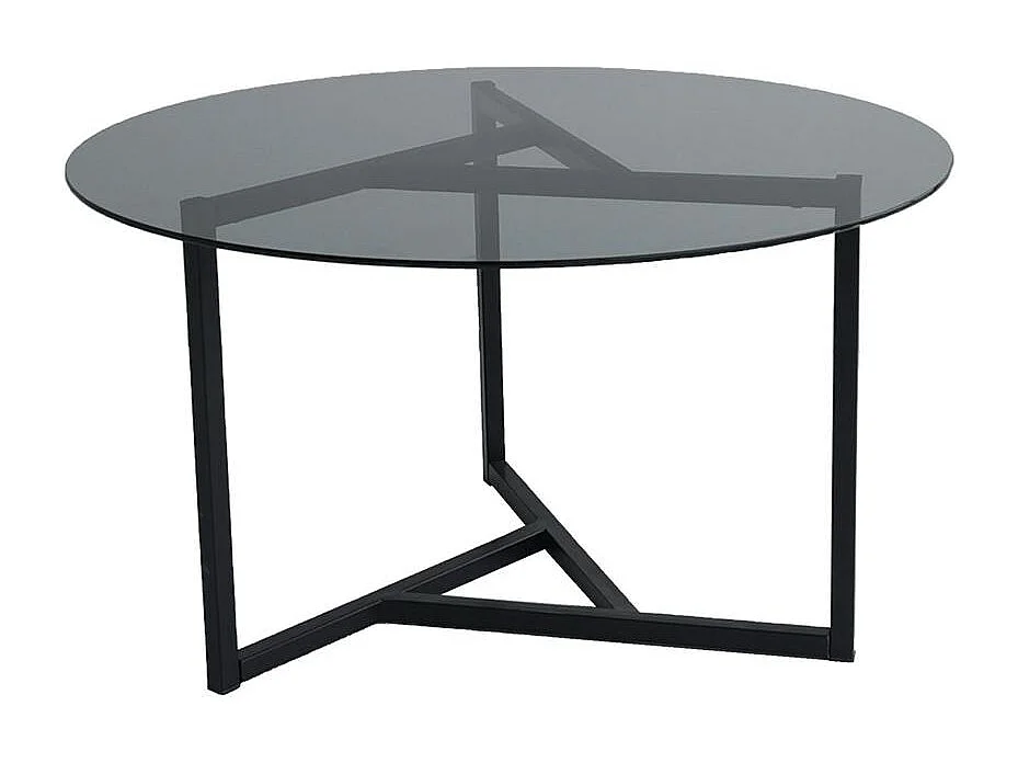 Table basse ronde verre fumé, pied noir 3 branches TULUM