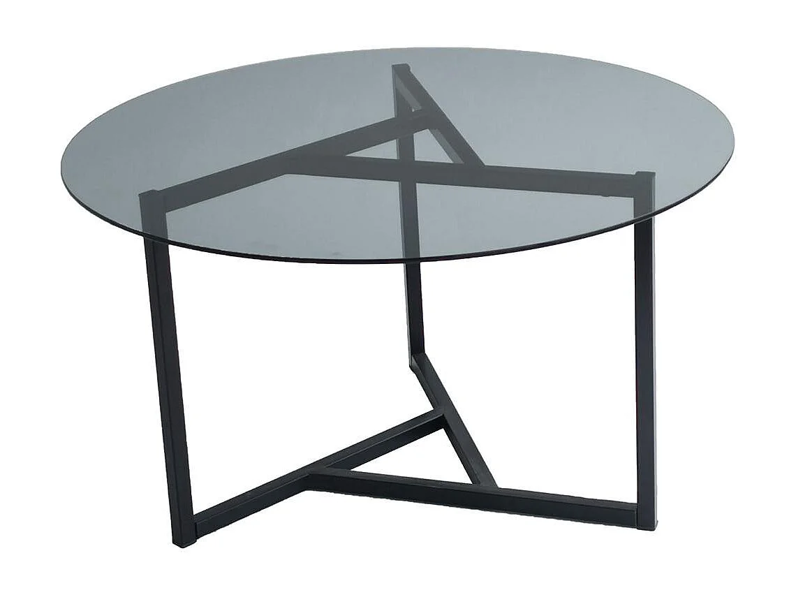 Table basse ronde verre fumé, pied noir 3 branches TULUM