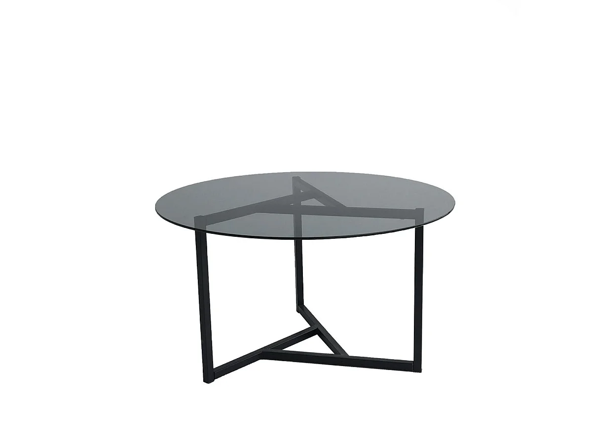 Table basse ronde verre fumé, pied noir 3 branches TULUM