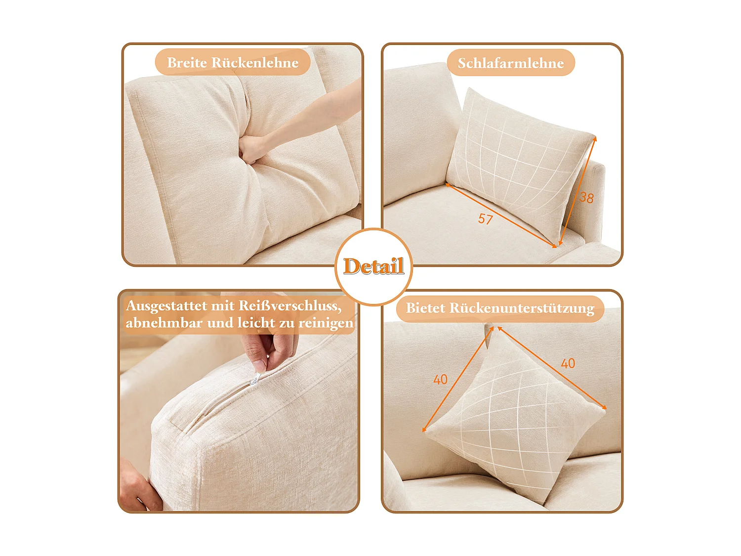 Divano angolare a L 4 posti - 216 x 161 x 81 cm - con poggiapiedi - ciniglia - beige