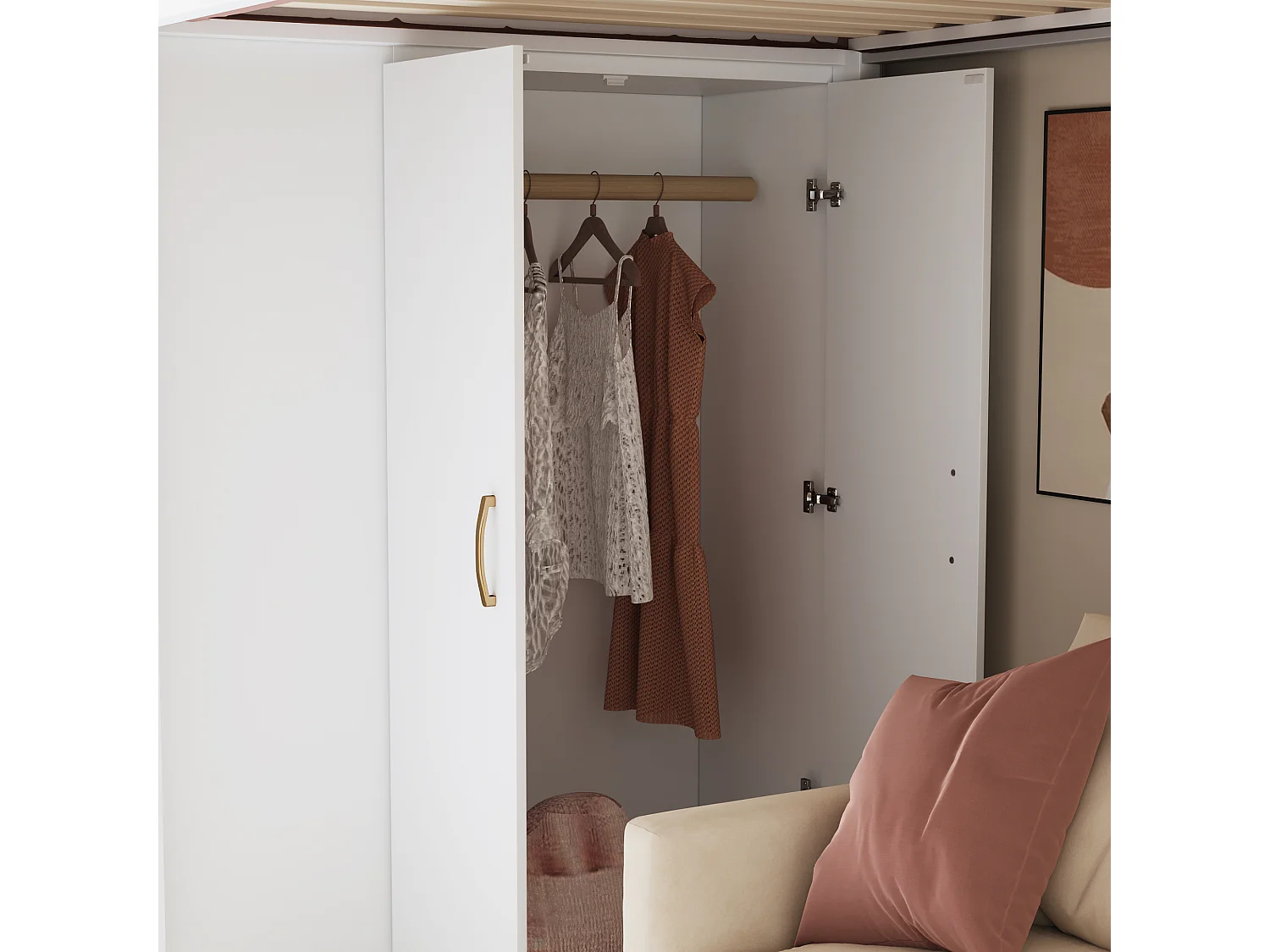 Letto a soppalco per bambini - 90 x 200 cm - con ripiani + armadio + scala portaoggetti - legno - bianco