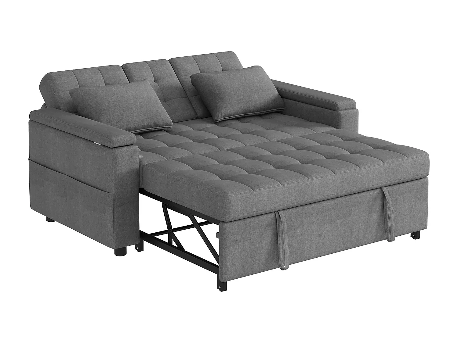 2-zits slaapbank met opbergruimte en verstelbare rugleuning - 159 x 142,5 x 92 cm - Katoen en linnen - grijs