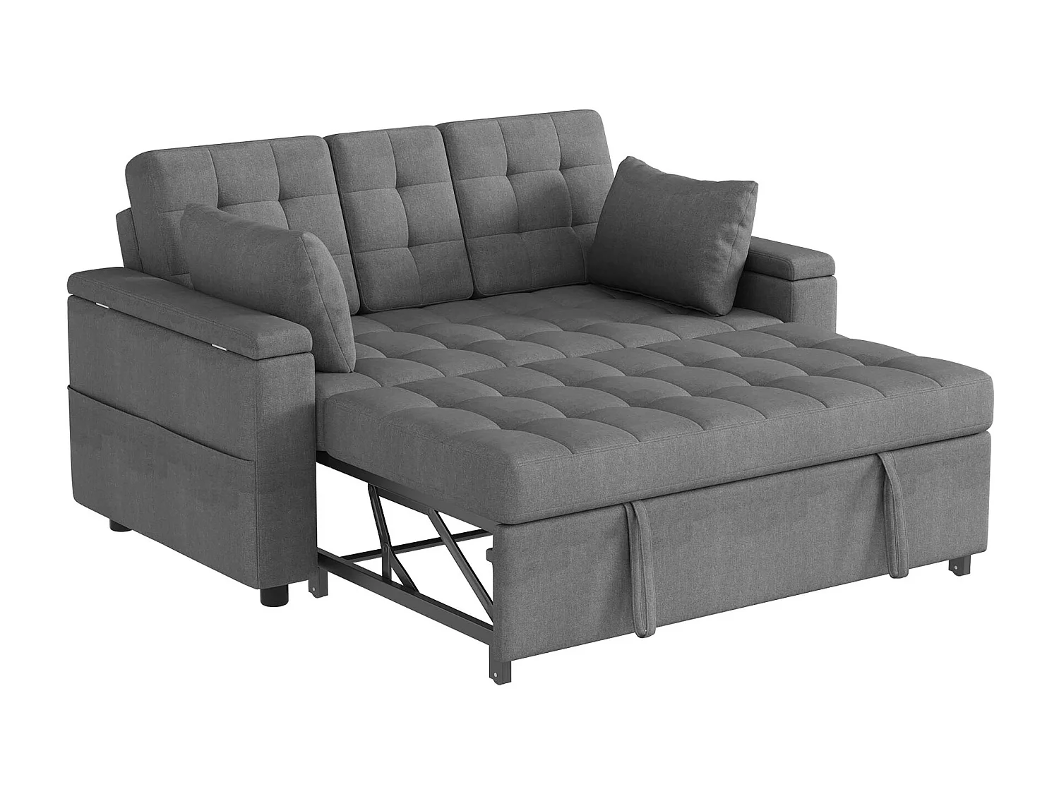 2-zits slaapbank met opbergruimte en verstelbare rugleuning - 159 x 142,5 x 92 cm - Katoen en linnen - grijs