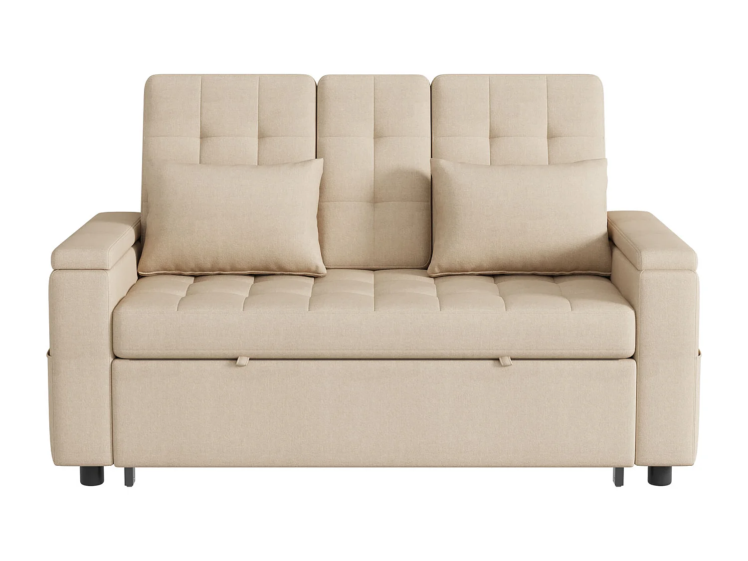 Canapé convertible 2 places avec rangement et dossier réglable - 159 x 142.5 x 92 cm - Coton et lin - beige