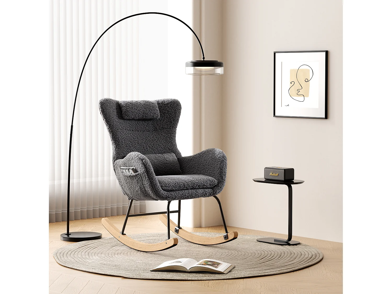 Fauteuil À Bascule Avec Accoudoirs - Chaise Berçante Design Avec Appui-Tête - Blanc