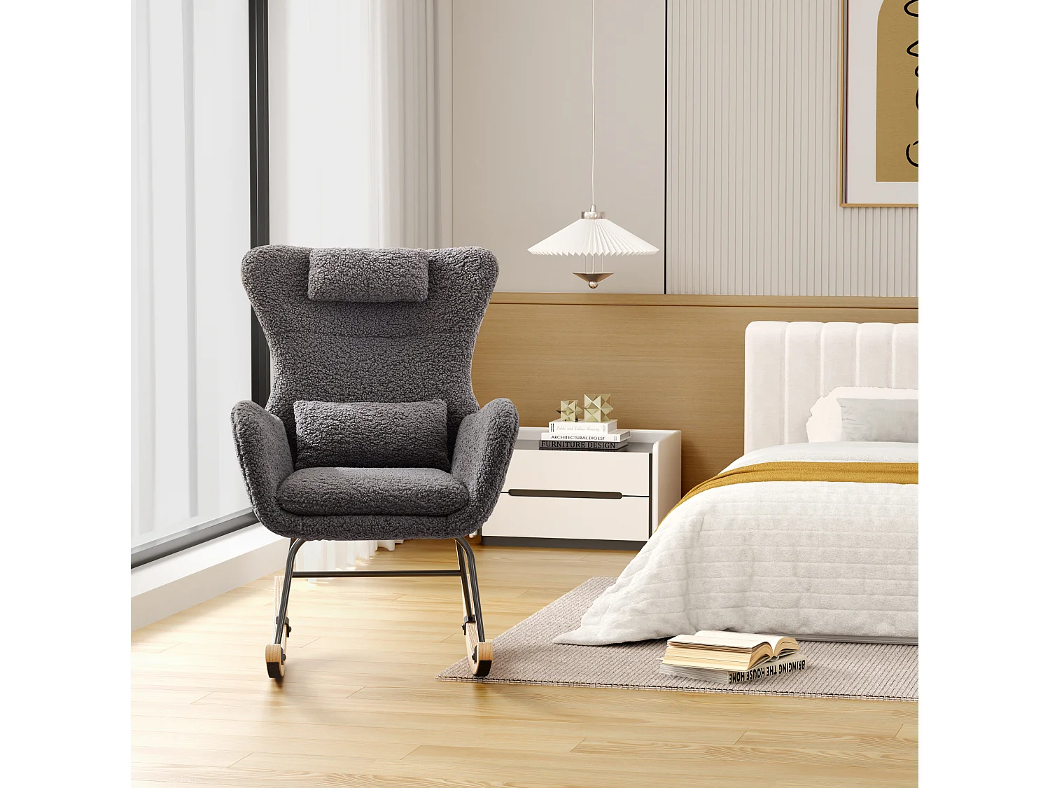 Fauteuil À Bascule Avec Accoudoirs - Chaise Berçante Design Avec Appui-Tête - Blanc
