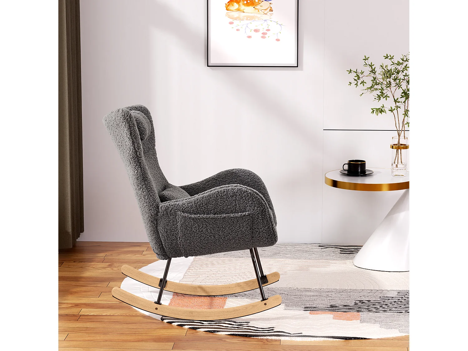 Fauteuil À Bascule Avec Accoudoirs - Chaise Berçante Design Avec Appui-Tête - Blanc