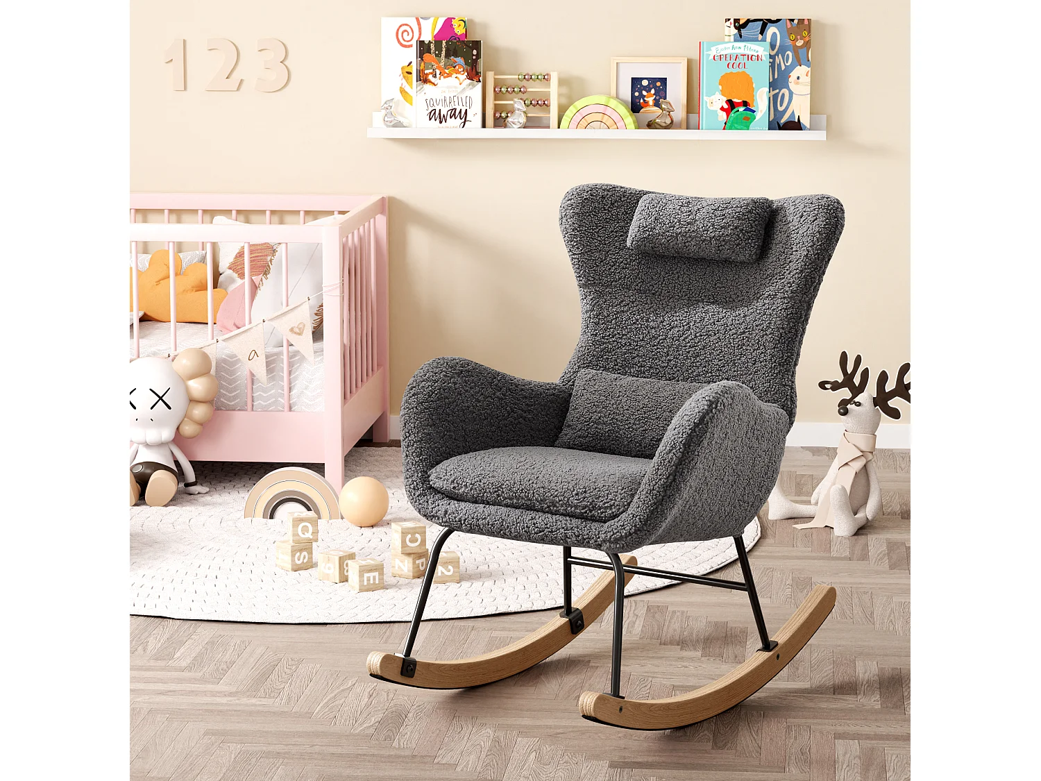 Fauteuil À Bascule Avec Accoudoirs - Chaise Berçante Design Avec Appui-Tête - Blanc