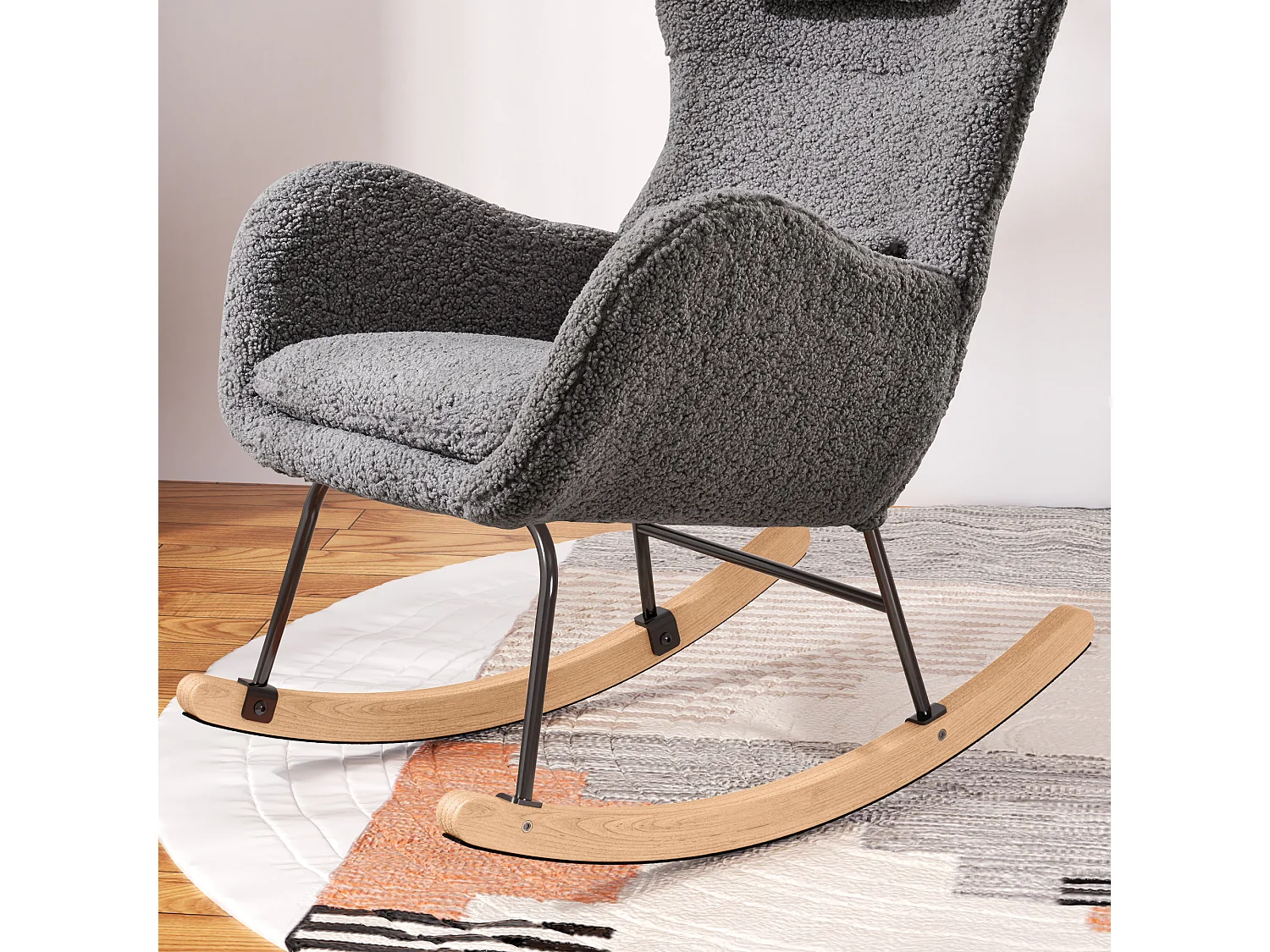 Fauteuil À Bascule Avec Accoudoirs - Chaise Berçante Design Avec Appui-Tête - Blanc
