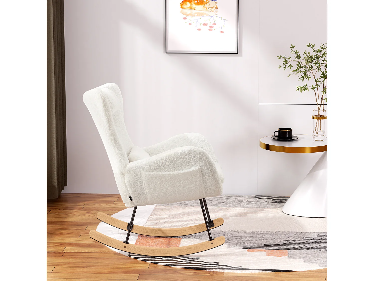 Fauteuil À Bascule Avec Accoudoirs - Chaise Berçante Design Avec Appui-Tête - Blanc