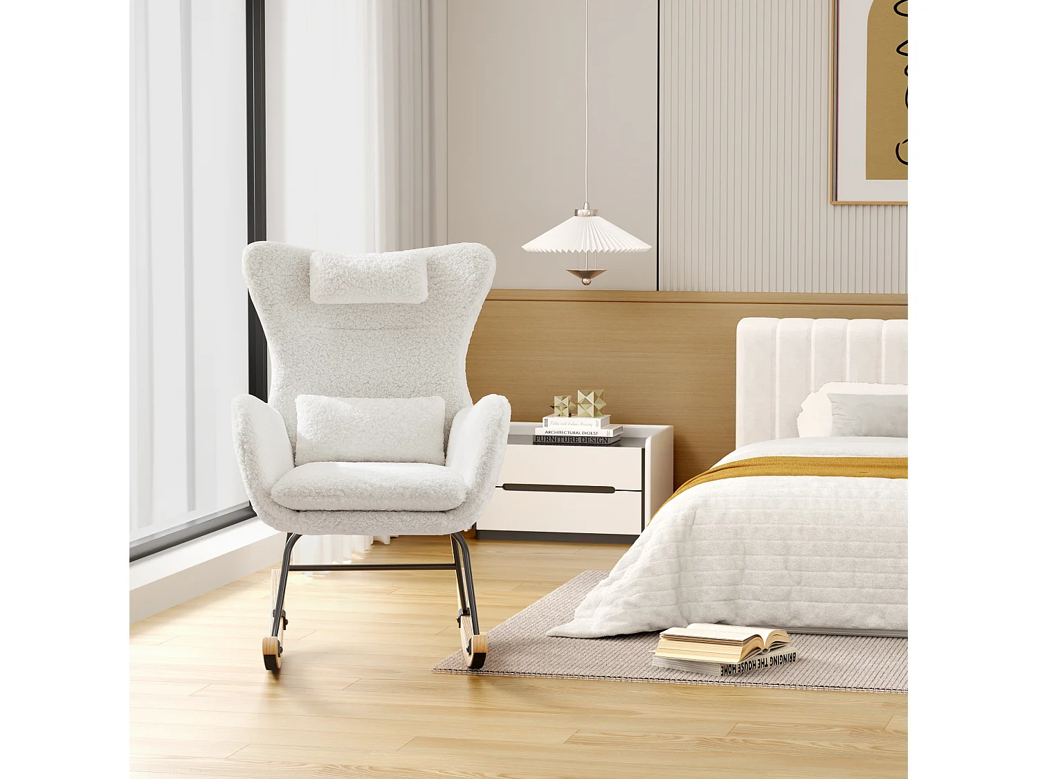 Fauteuil À Bascule Avec Accoudoirs - Chaise Berçante Design Avec Appui-Tête - Blanc