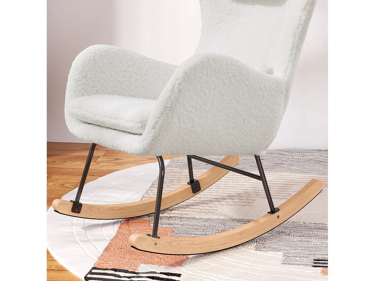 Fauteuil À Bascule Avec Accoudoirs - Chaise Berçante Design Avec Appui-Tête - Blanc