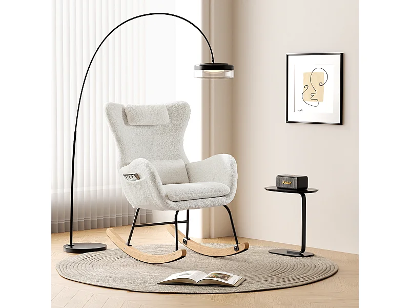 Fauteuil À Bascule Avec Accoudoirs - Chaise Berçante Design Avec Appui-Tête - Blanc