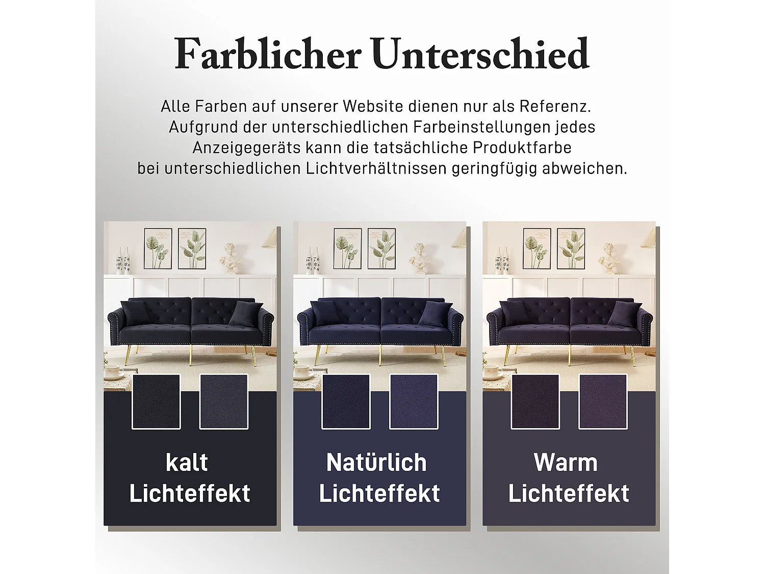 Canapé convertible 2 places - 173 x 75 x 70 cm - dossier réglable sur 3 niveaux + pieds en métal doré - velours - bleu foncé