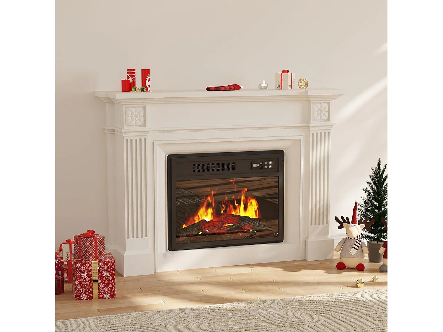 YODOLLA 23 Zoll Einbauelektrokamin mit Heizung, 7 Farben & 5 Stufen Flammeneffekt, LED-Feuereffekt für Wohnzimmer, Schwarz