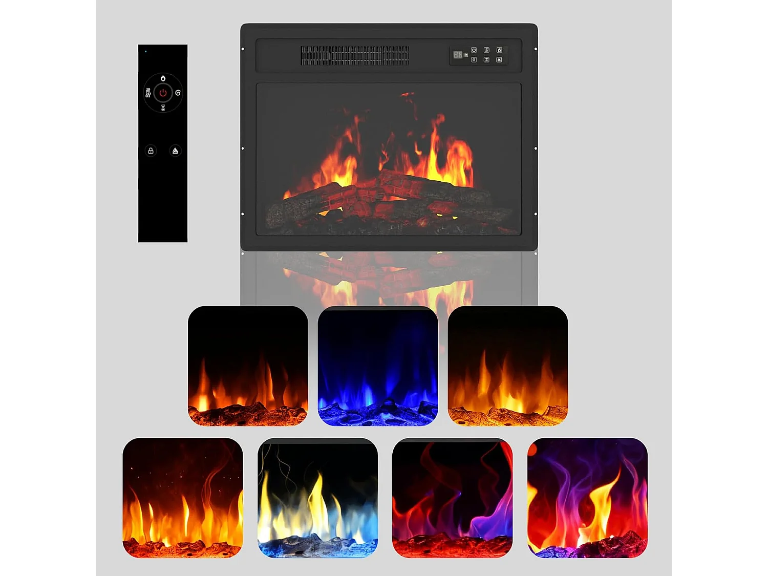 YODOLLA 23 Zoll Einbauelektrokamin mit Heizung, 7 Farben & 5 Stufen Flammeneffekt, LED-Feuereffekt für Wohnzimmer, Schwarz