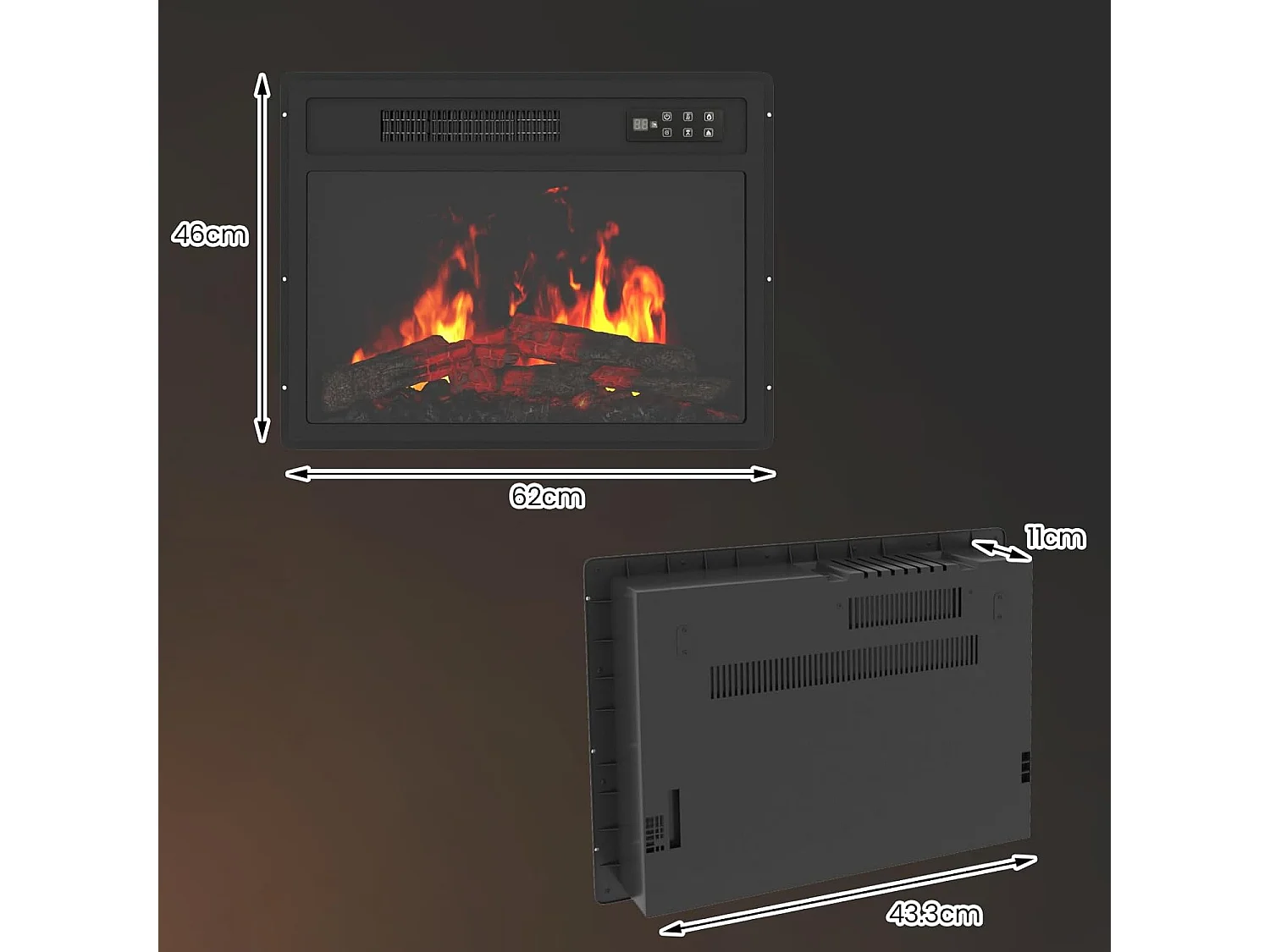 YODOLLA 23 Zoll Einbauelektrokamin mit Heizung, 7 Farben & 5 Stufen Flammeneffekt, LED-Feuereffekt für Wohnzimmer, Schwarz