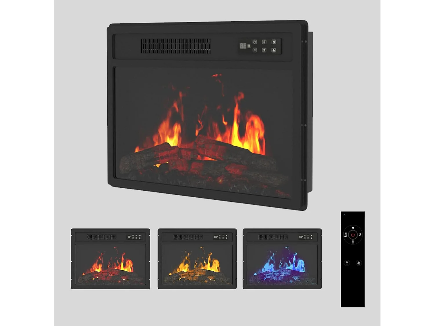 YODOLLA 23 Zoll Einbauelektrokamin mit Heizung, 7 Farben & 5 Stufen Flammeneffekt, LED-Feuereffekt für Wohnzimmer, Schwarz